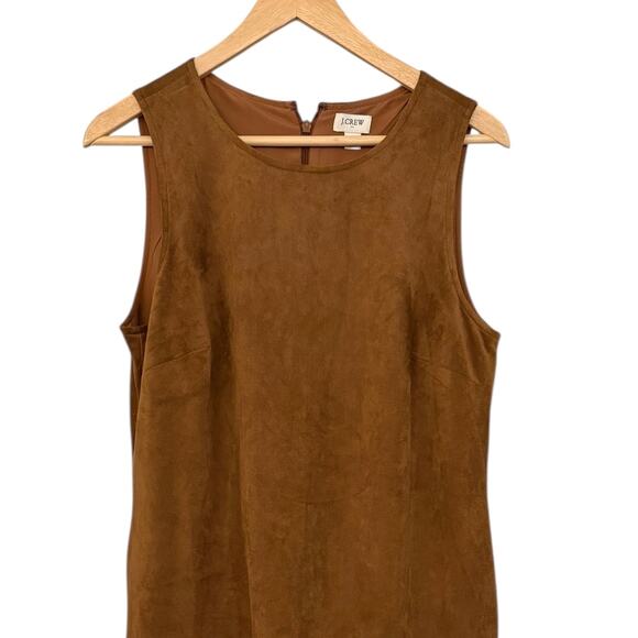 J Crew Carmel Brown Faux-suede drop-waist ruffle Sleeveless mini dress 8 - Picture 5 of 11
